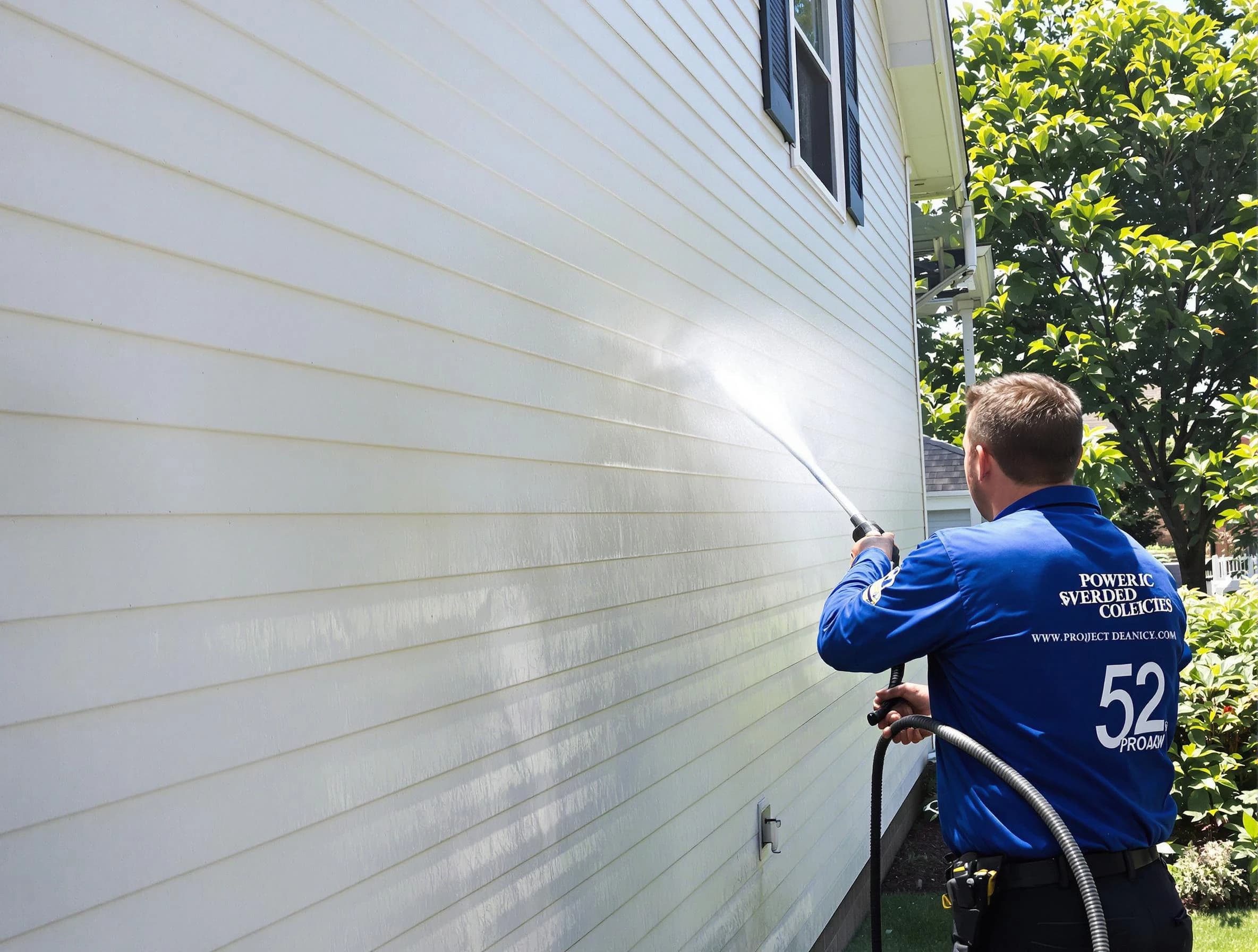 A Eastlake Power Washing technician power washing a home in Eastlake