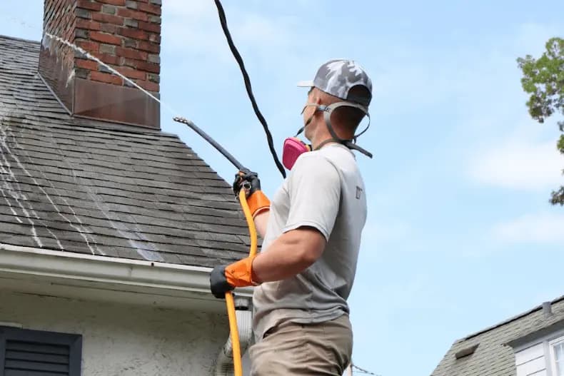 Eastlake Power Washing professional performing gentle roof washing service in Eastlake