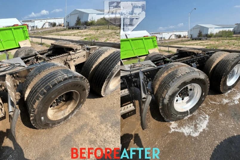 Eastlake Power Washing team cleaning commercial fleet vehicles in Eastlake